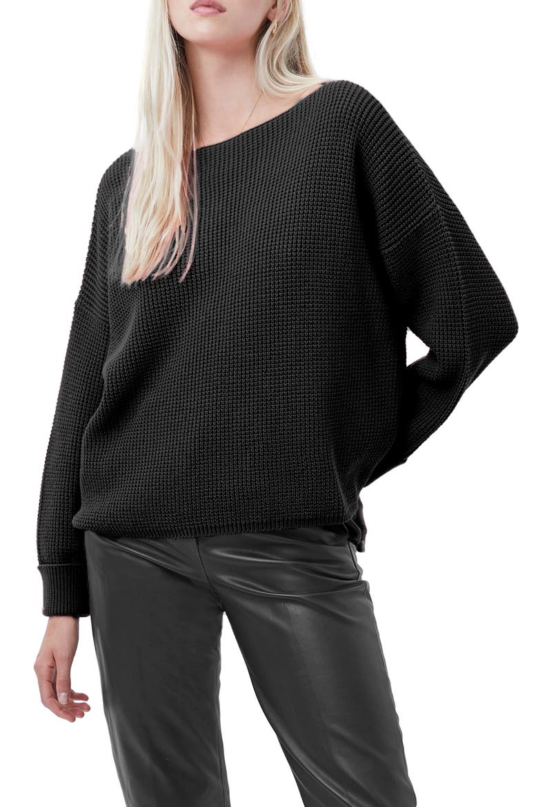 Millie Mozart Waffle Knit Sweater, Main, color, BLACK