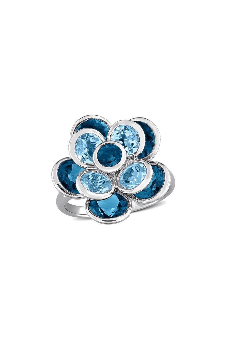 London Blue Topaz Flower Ring, Main, color, BLUE