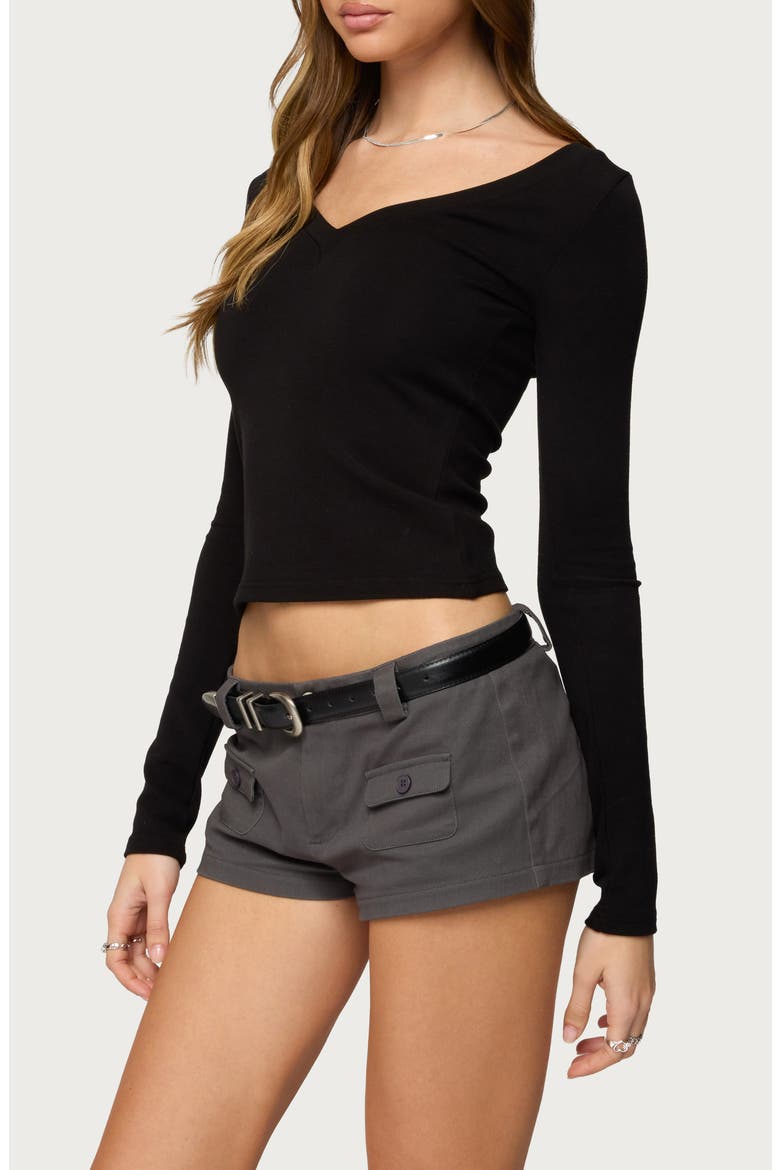 Larna V-Neck Long Sleeve Crop T-Shirt, Alternate, color, BLACK