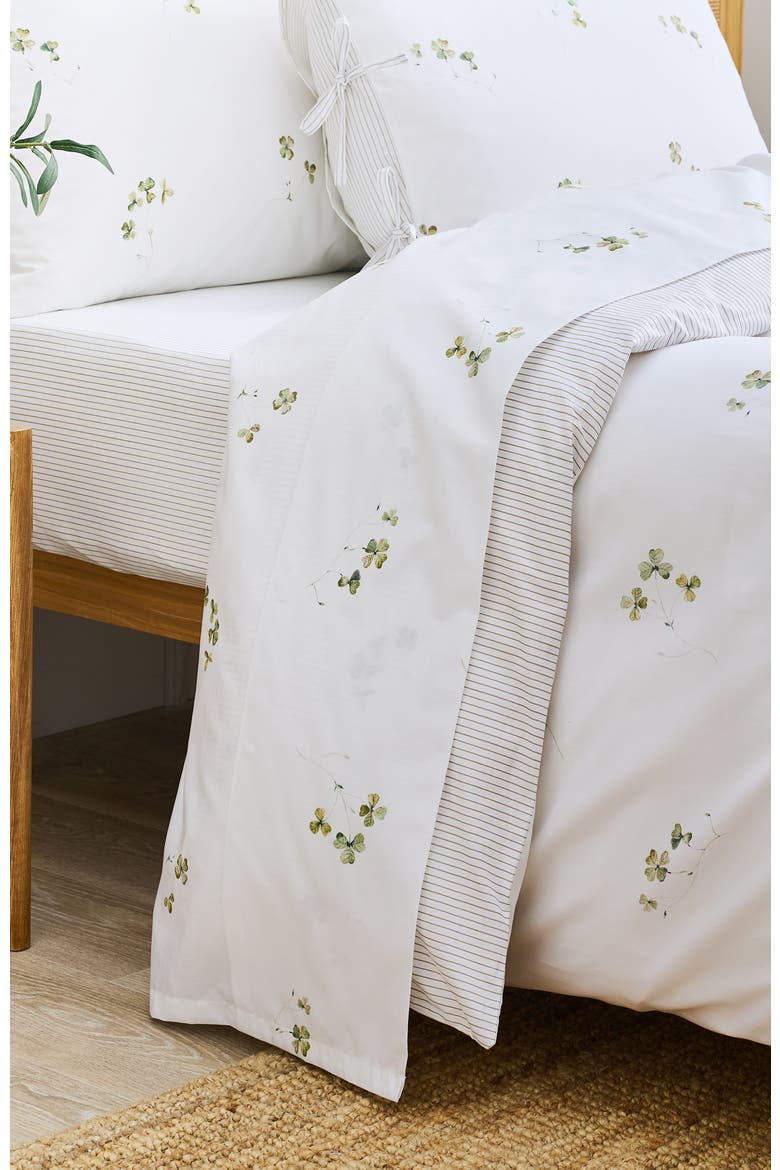 Clover Romantic Floral Striped Reversible Sheet Set Bundles, Alternate, color, Green