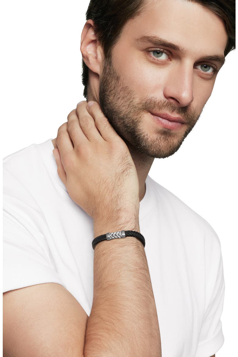 Men's Chevron Rubber & Sterling Silver Bracelet, Alternate, color, BLACK