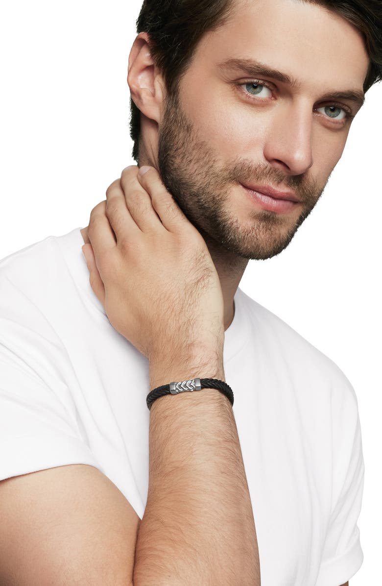 David Yurman Men's Chevron Rubber & Sterling Silver Bracelet, Alternate, color, Black