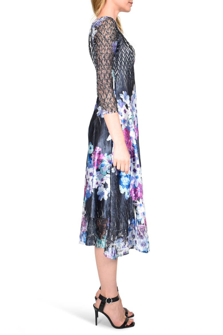 Floral Charmeuse & Chiffon Midi Dress, Alternate, color, LAVENDER VISE