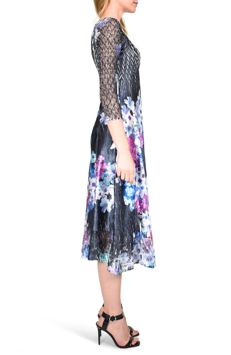 Komarov Floral Charmeuse & Chiffon Midi Dress, Alternate, color, Lavender Vise
