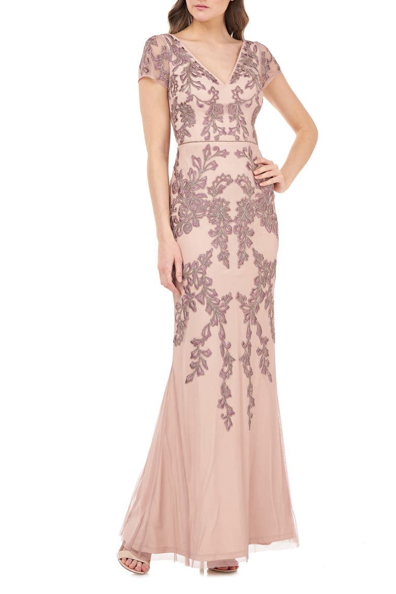 Beaded Mermaid Gown, Main, color, BLUSH