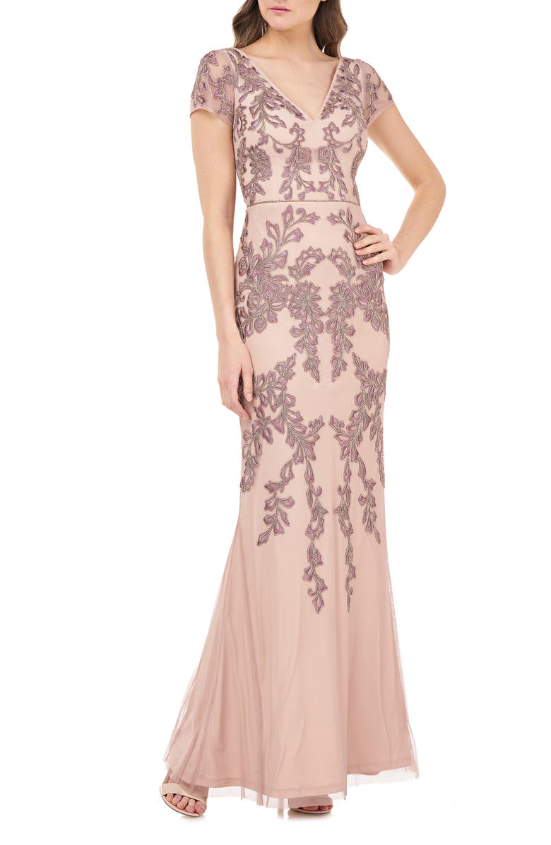 JS Collections Beaded Mermaid Gown, Main, color,