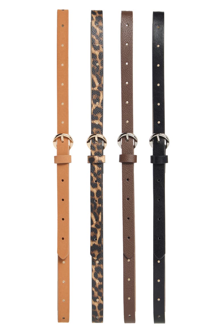 4-for-1 Assorted Faux Leather Belts, Main, color, LEOPARD BLACK