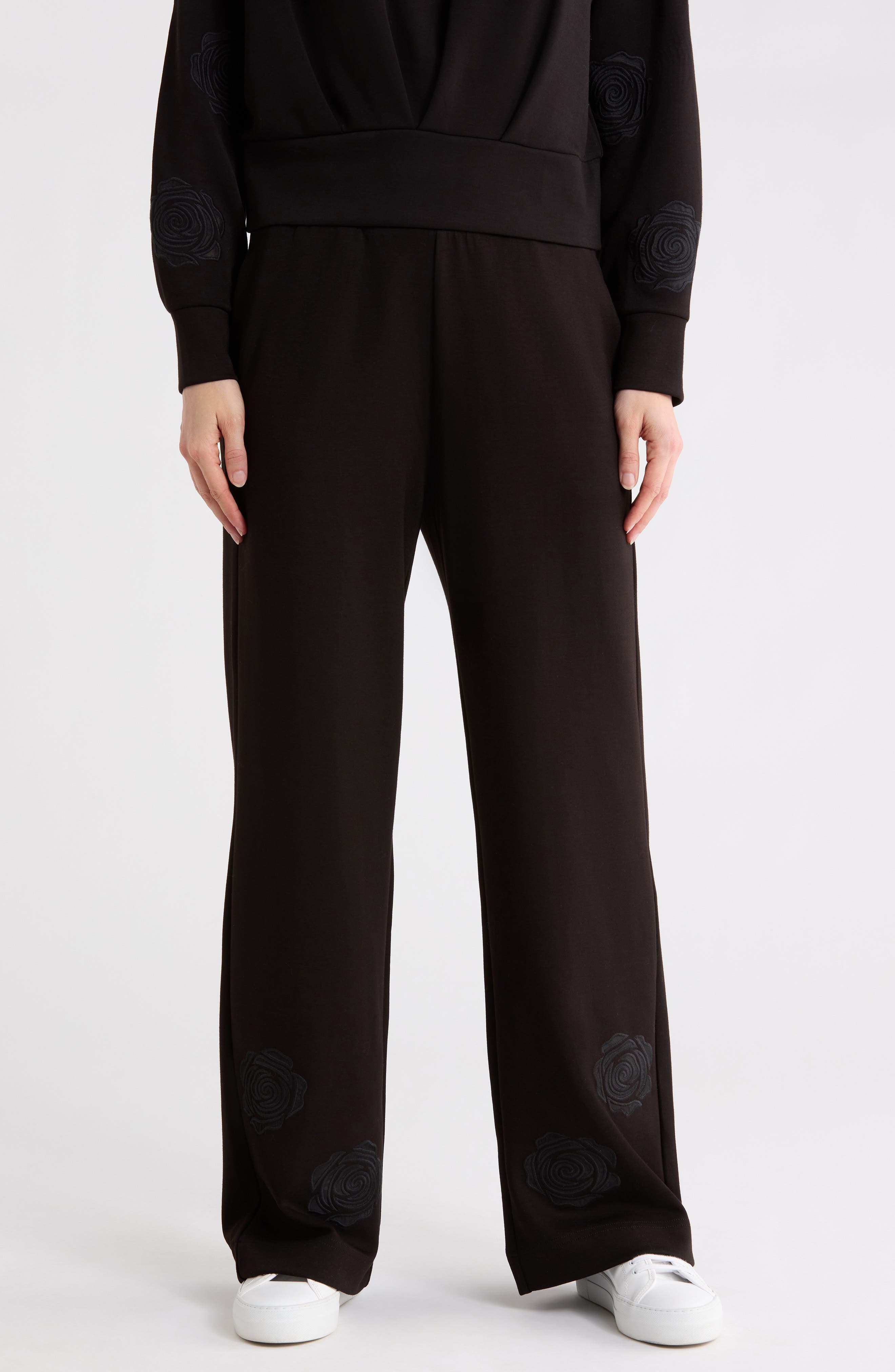 T Tahari Rose Embroidered Scuba Knit Pants