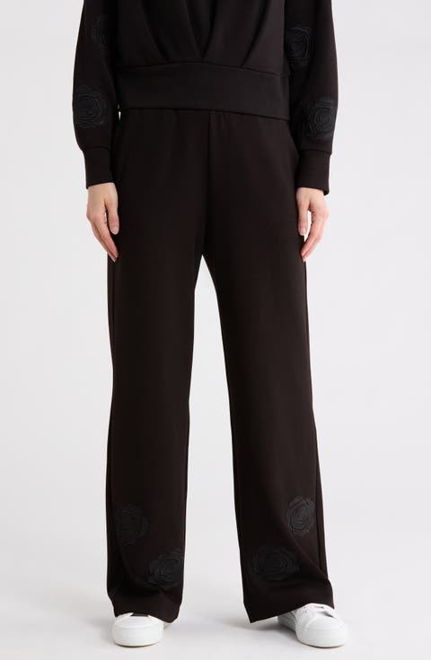 Rose Embroidered Scuba Knit Pants