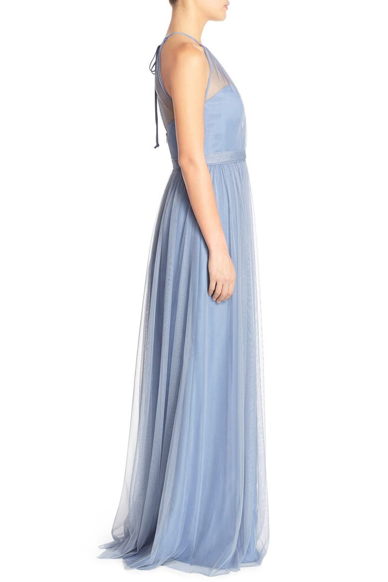 'Aliki' Illusion Yoke Tulle Halter Gown, Alternate, color, DUSK