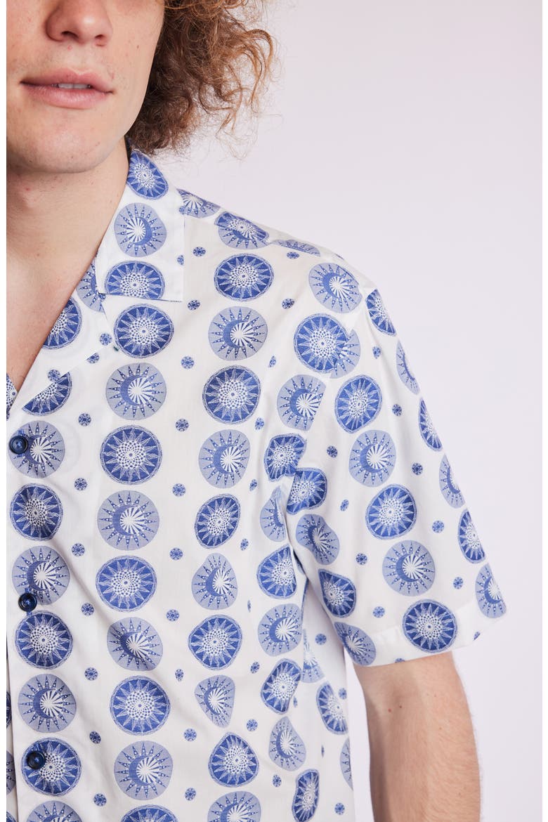Stretch Cotton Camp Shirt, Alternate, color, WHITE BLUE SUN MOON JACQUARD