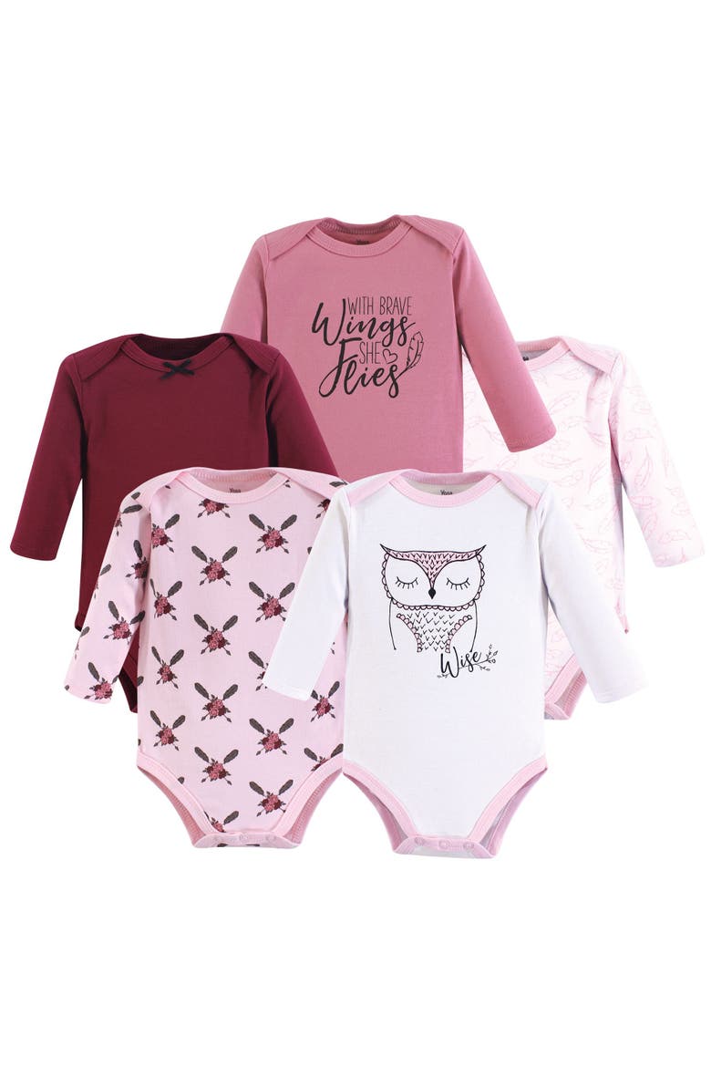 Multipack Five Long-Sleeve Bodysuits, Main, color, Owl