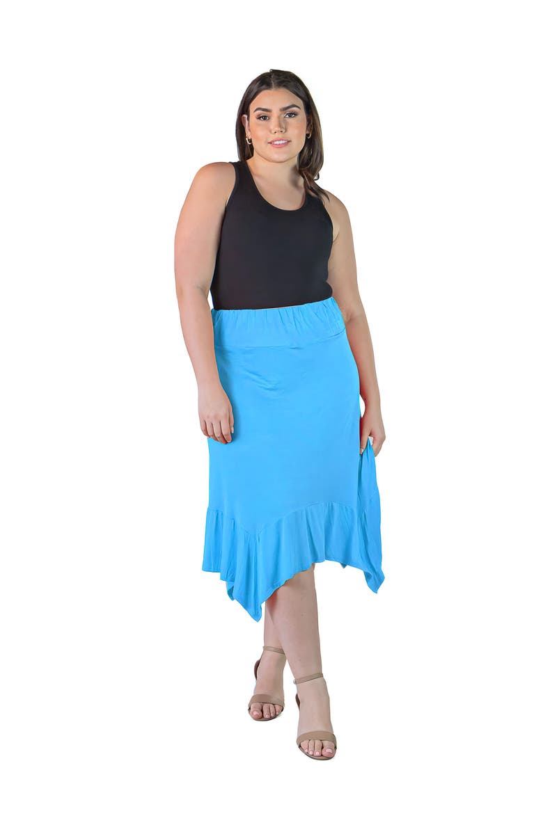 24seven Comfort Apparel Knee Length Elastic Waist Skirt, Main, color, Jade