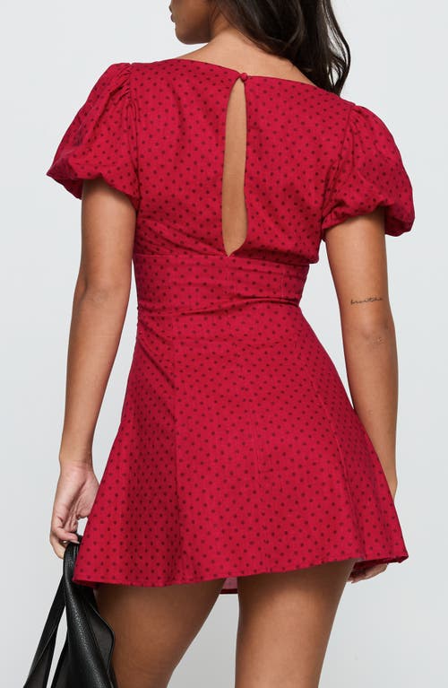 Princess Polly Beloved Polka Dot Puff Sleeve Linen Blend Minidress In Red