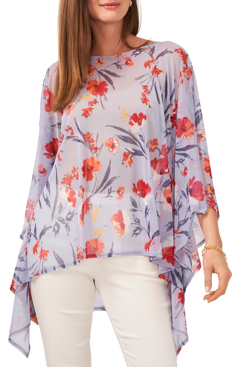 Chaus Floral Overlay Mesh Cape, Main, color, 