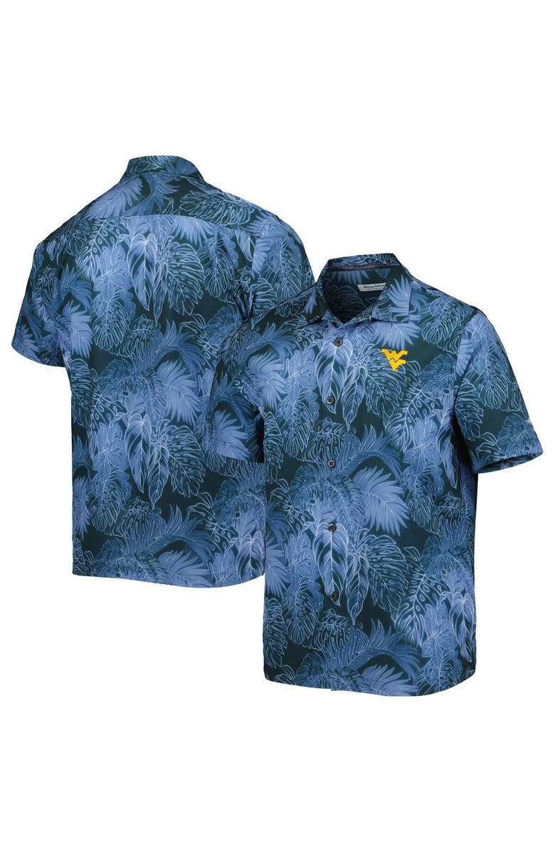 Tommy Bahama Men's Tommy Bahama Navy West Virginia Mountaineers Coast Luminescent Fronds IslandZone Button-Up Camp Shirt, Main, color, 