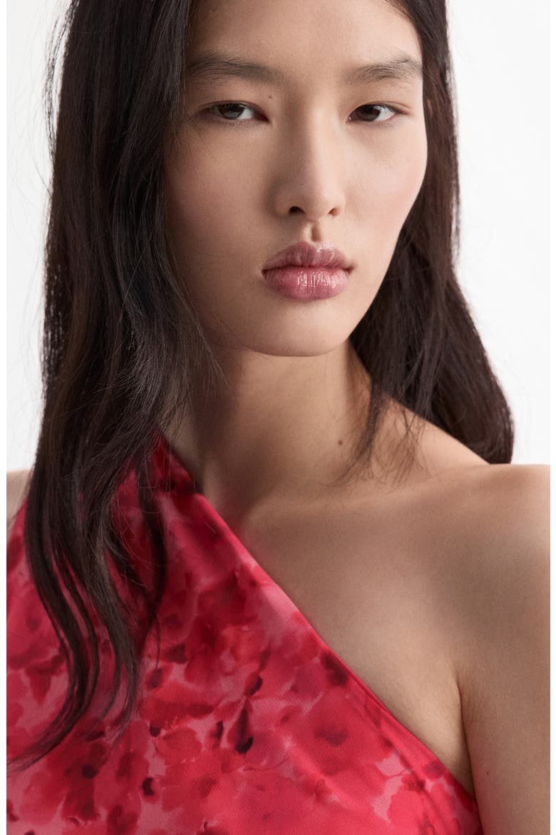 Floral Print Asymmetric Dress, Alternate, color, RED
