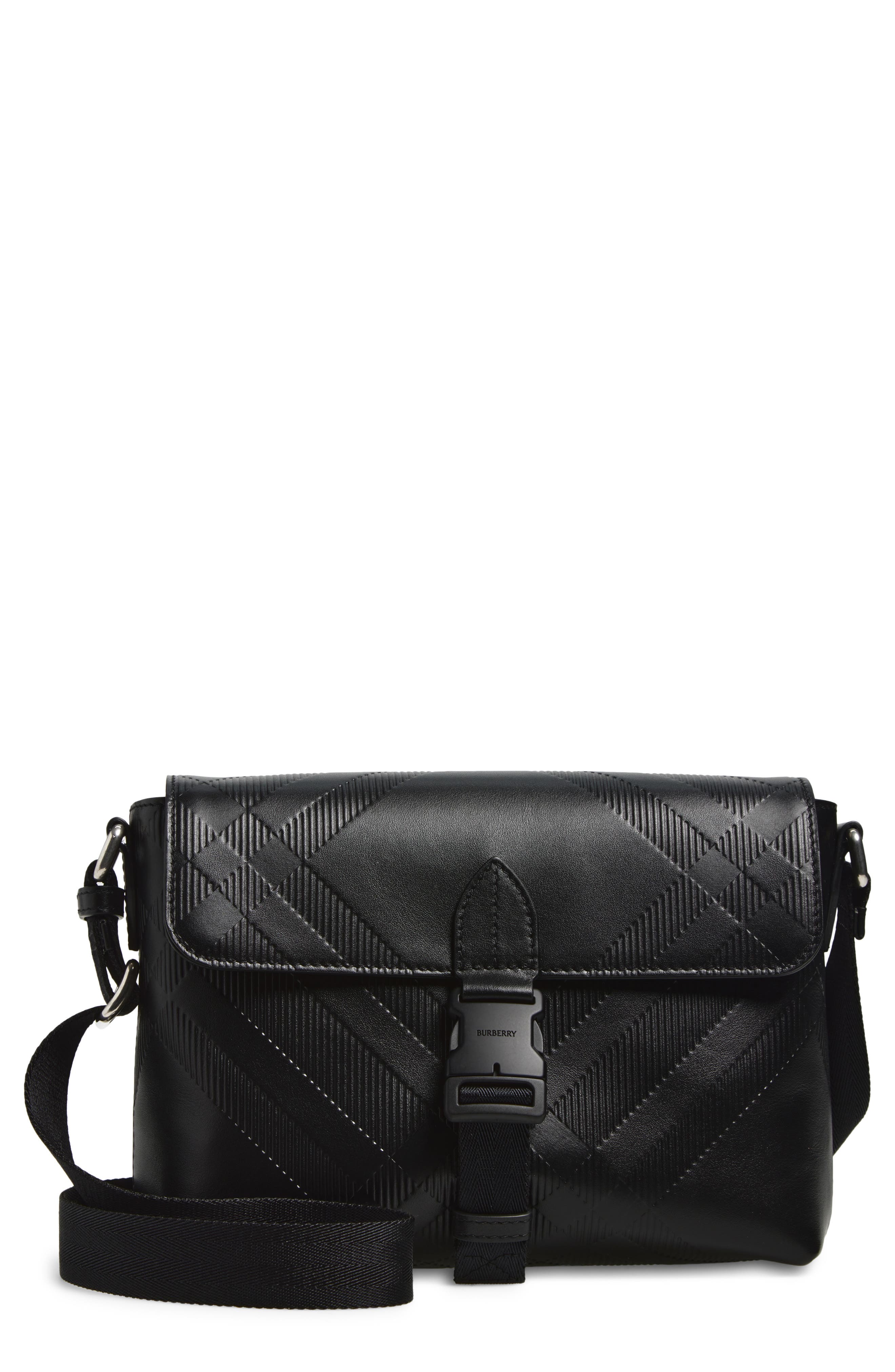 Burberry Small Buckle Messenger Bag, Main, color, Black