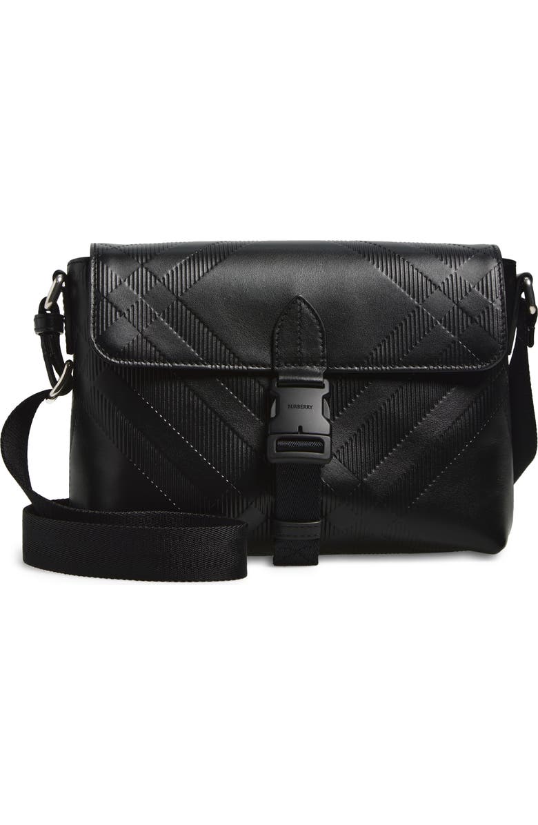 Burberry Small Buckle Messenger Bag, Main, color, Black