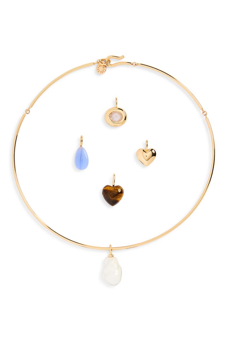 Lizzie Removable Charm Collar Necklace Set, Main, color, PEARL/ STONE/ GOLD MULTI