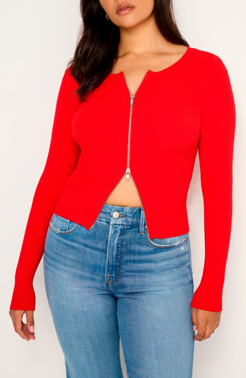 Shop Good American Virgo Rib Zip Cardigan In Grenadine003