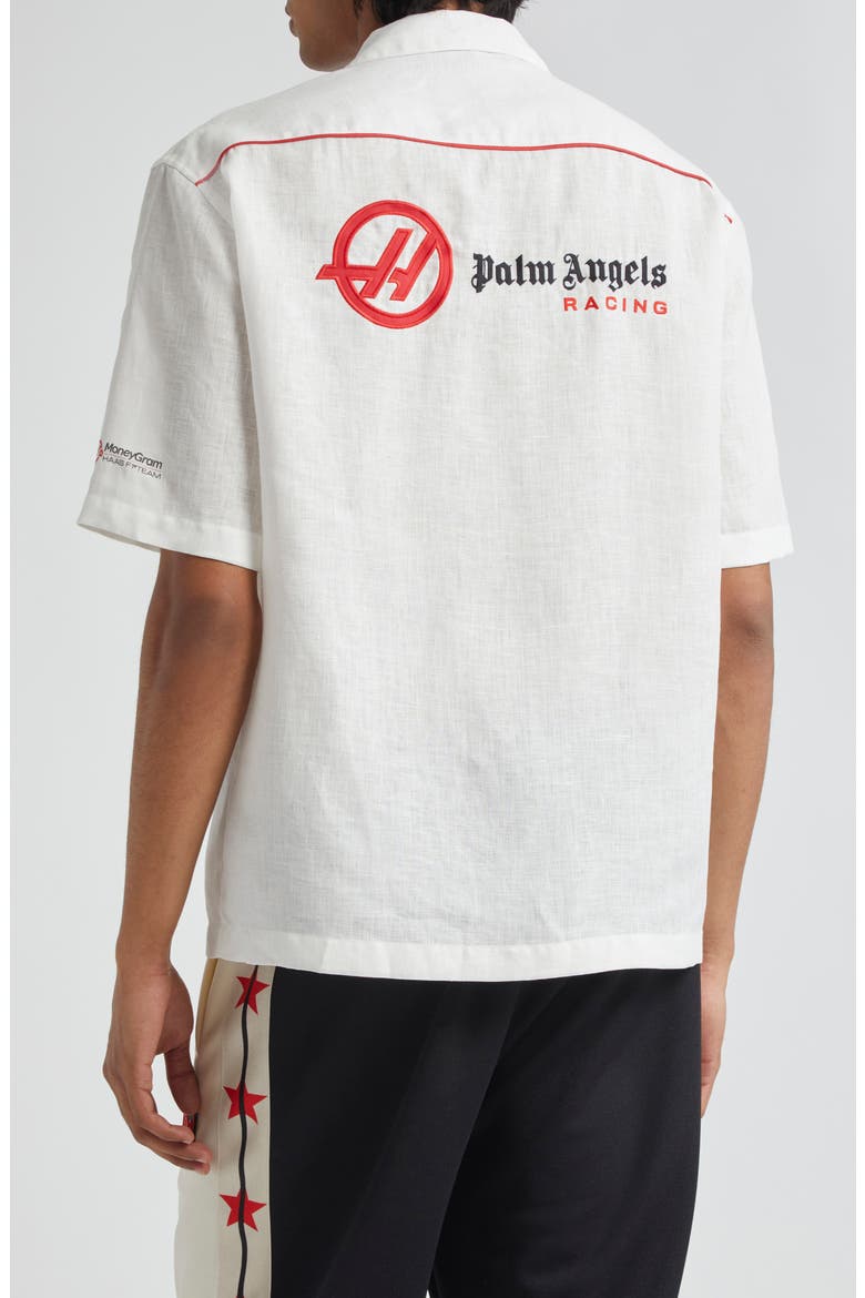 x Haas Moneygram Short Sleeve Linen Button-Up Camp Shirt, Alternate, color, OFFWHITE RED