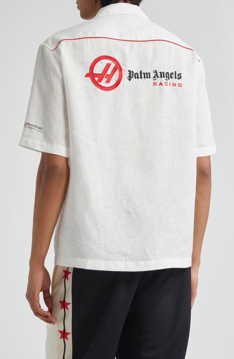 Palm Angels x Haas Moneygram Short Sleeve Linen Button-Up Camp Shirt, Alternate, color, 