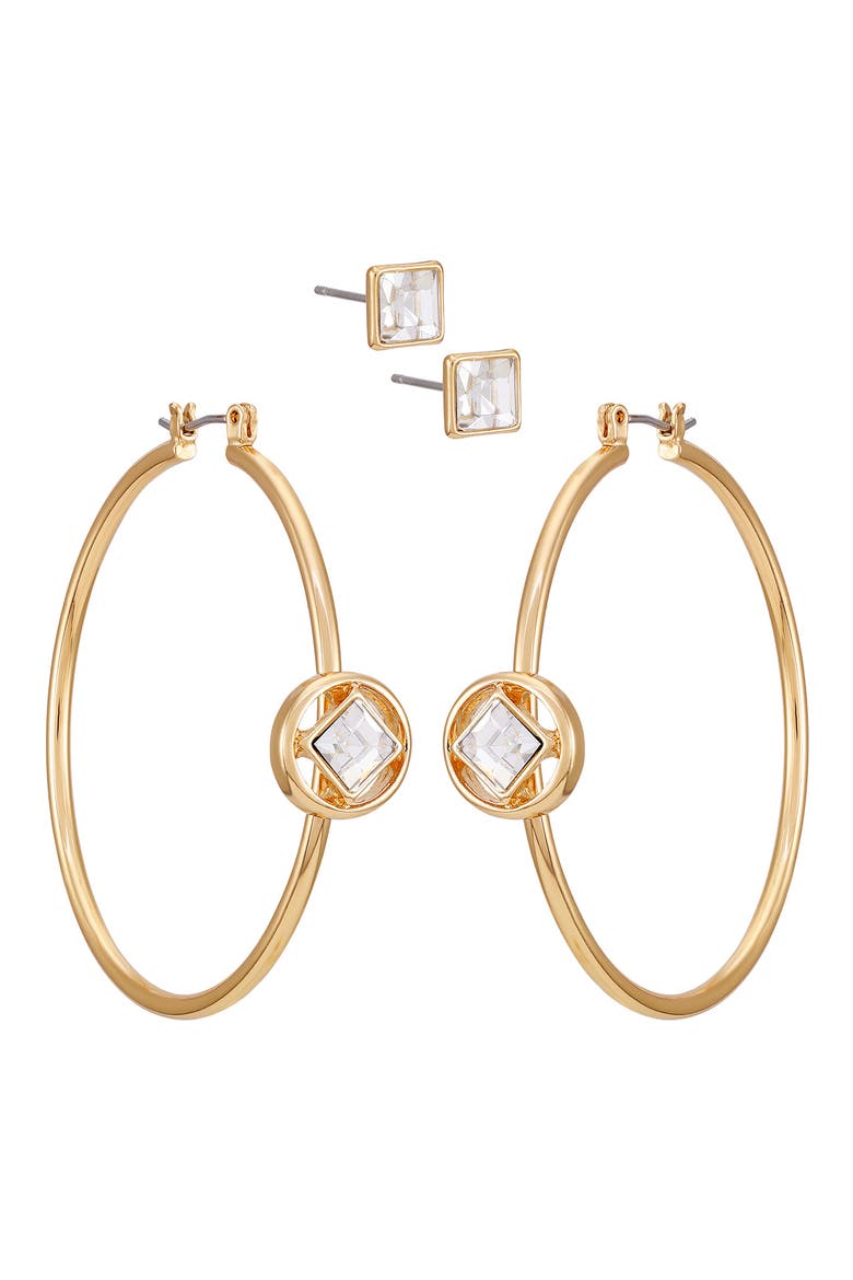Set of Two Stud & Hoop Earrings, Alternate, color, GOLD