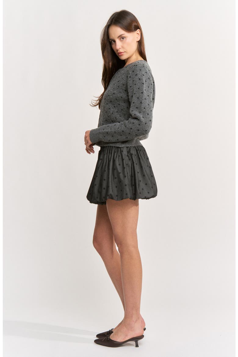 Adrienne Polka Dot Bubble Hem Miniskirt, Alternate, color, CHARCOAL BLACK