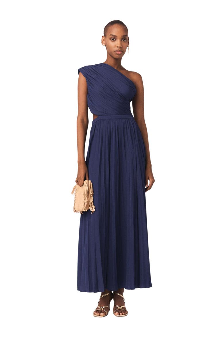 Asymmetrical pleated maxi dress, Main, color, Navy