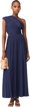 maje Asymmetrical pleated maxi dress