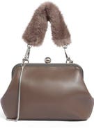 BCBG Faux Fur Handle Faux Leather Frame Clutch