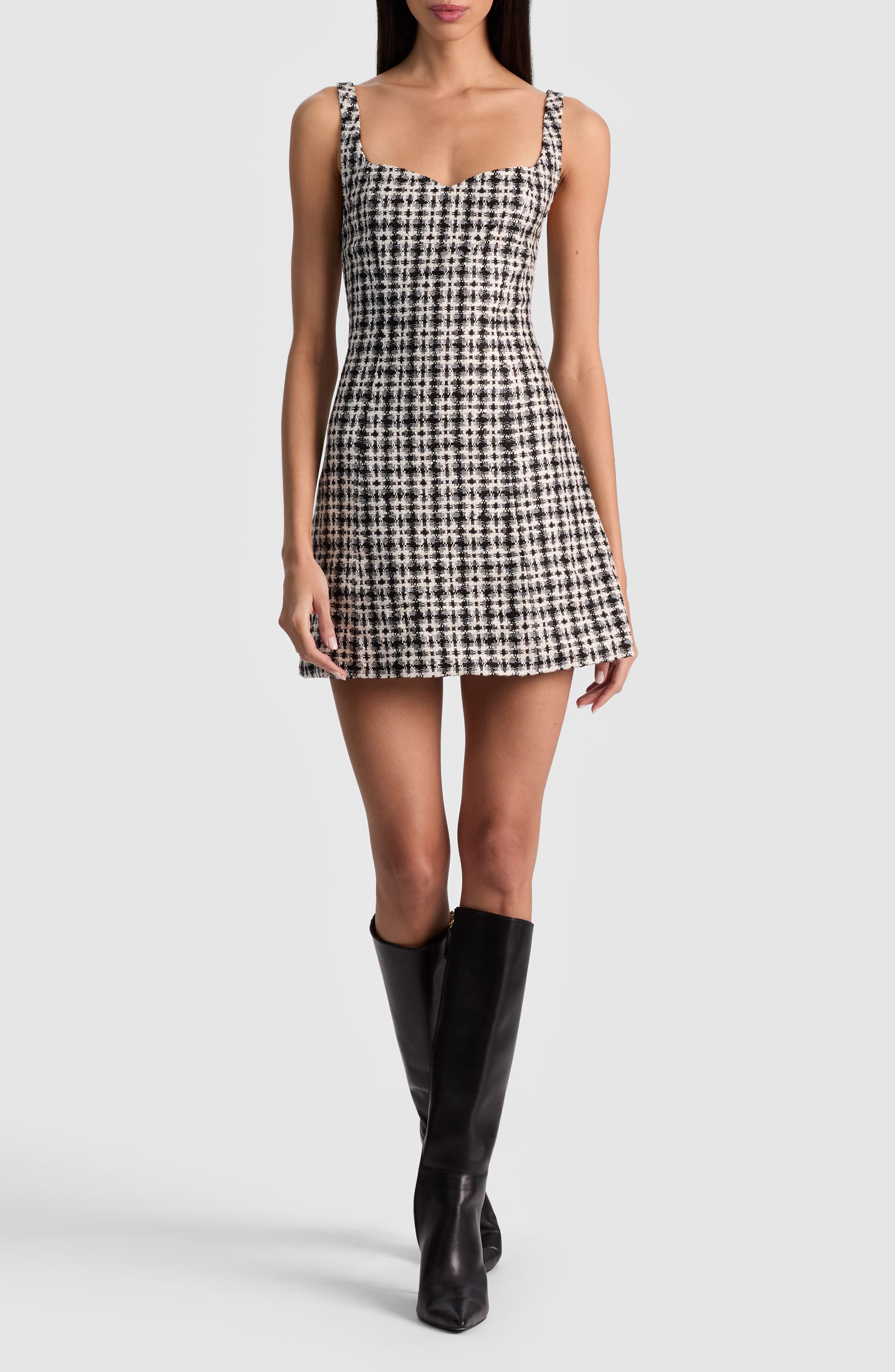 Alice + Olivia Eve Sweetheart Neck Tweed Minidress
