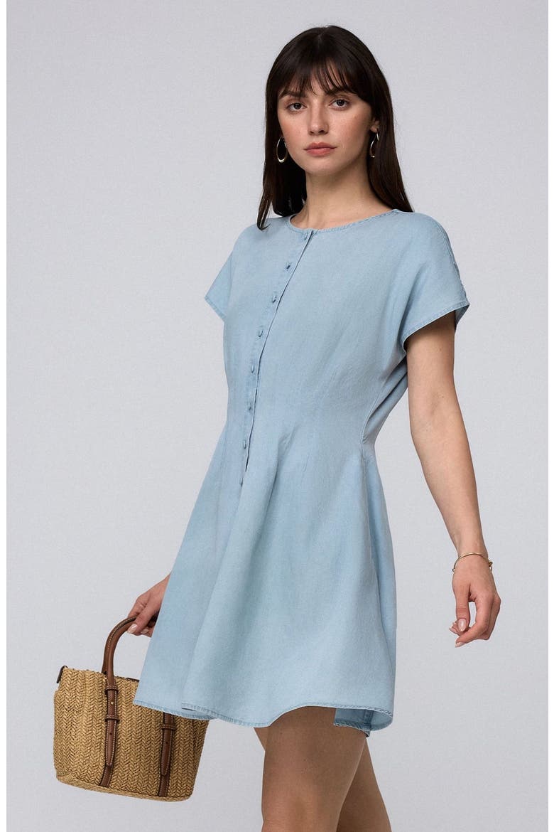 Faye Pleated Shirt Dress, Alternate, color, Chambray Blue
