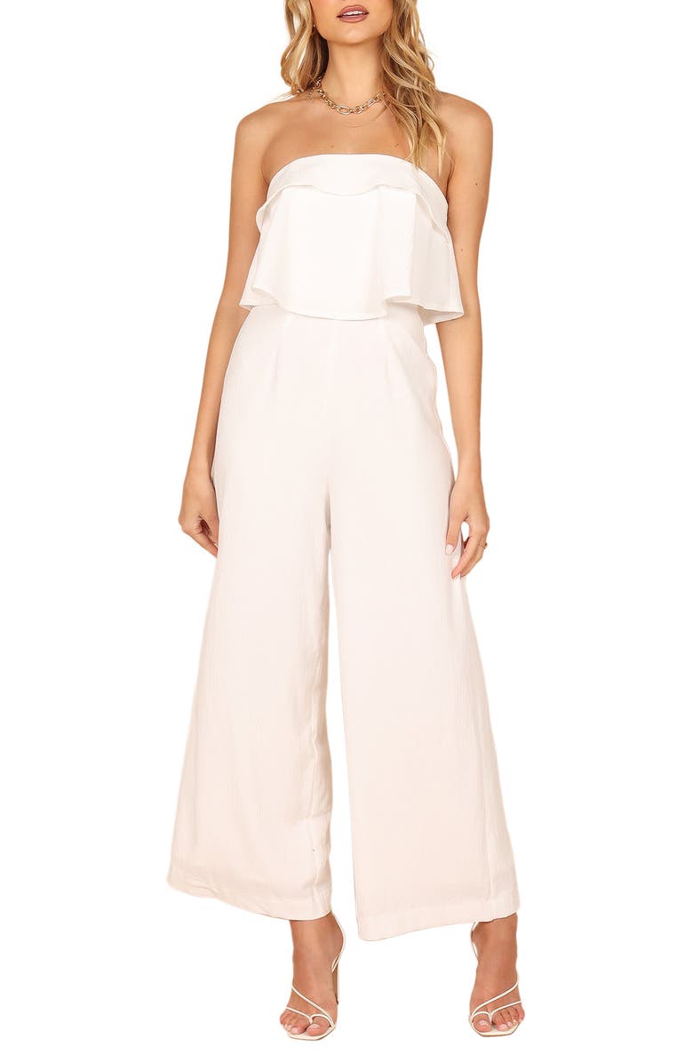 Petal & Pup Katia Strapless Wide Leg Jumpsuit, Main, color, White