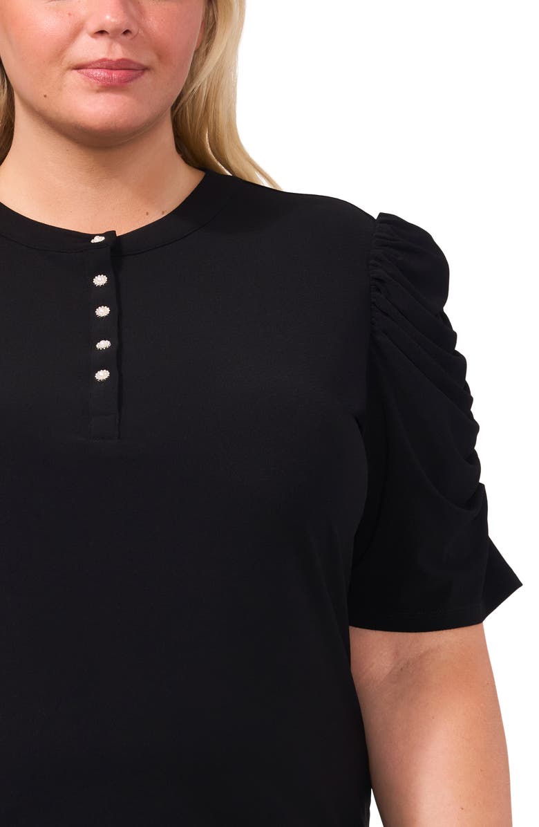 CeCe Shirred Sleeve Knit Henley, Alternate, color, 