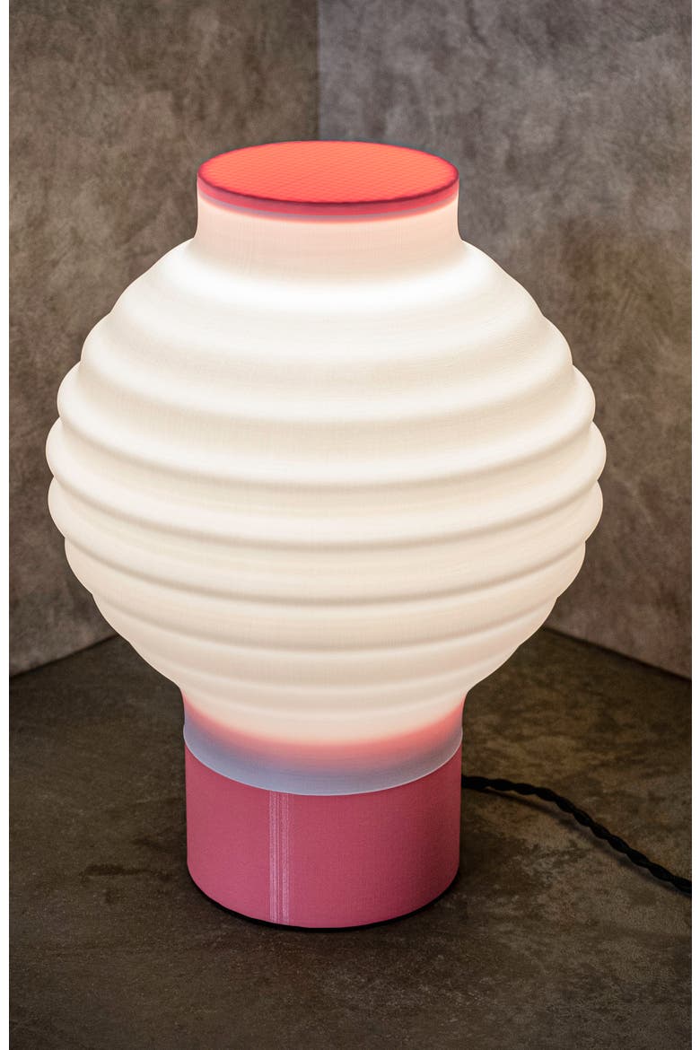 Asian Lantern 15" Vintage Traditional Plant-Based PLA 3D Printed Dimmable LED Table Lamp, Alternate, color, White/Hot Pink