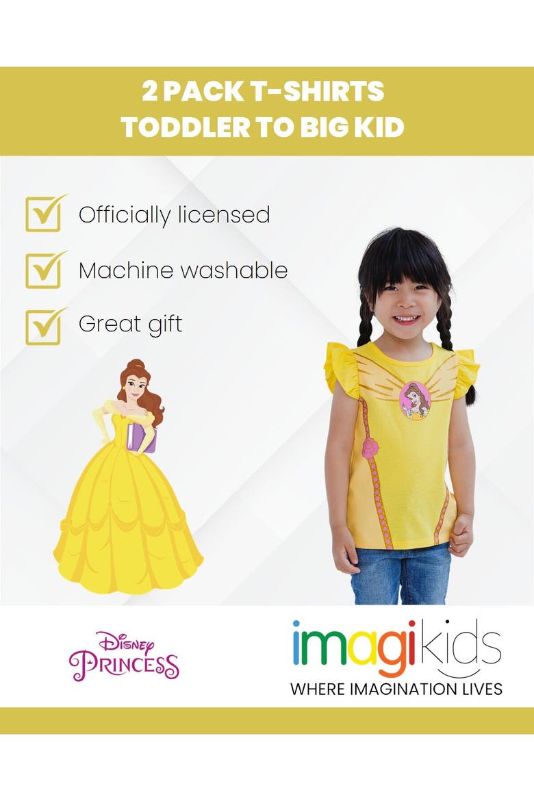 Princess 2-Pack Short Sleeve T-Shirts, Alternate, color, Belle Yellow Pink