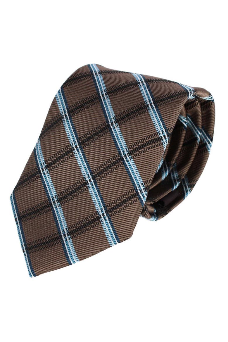 Norbert Square Patterned Business Silk Necktie, Main, color, Brown