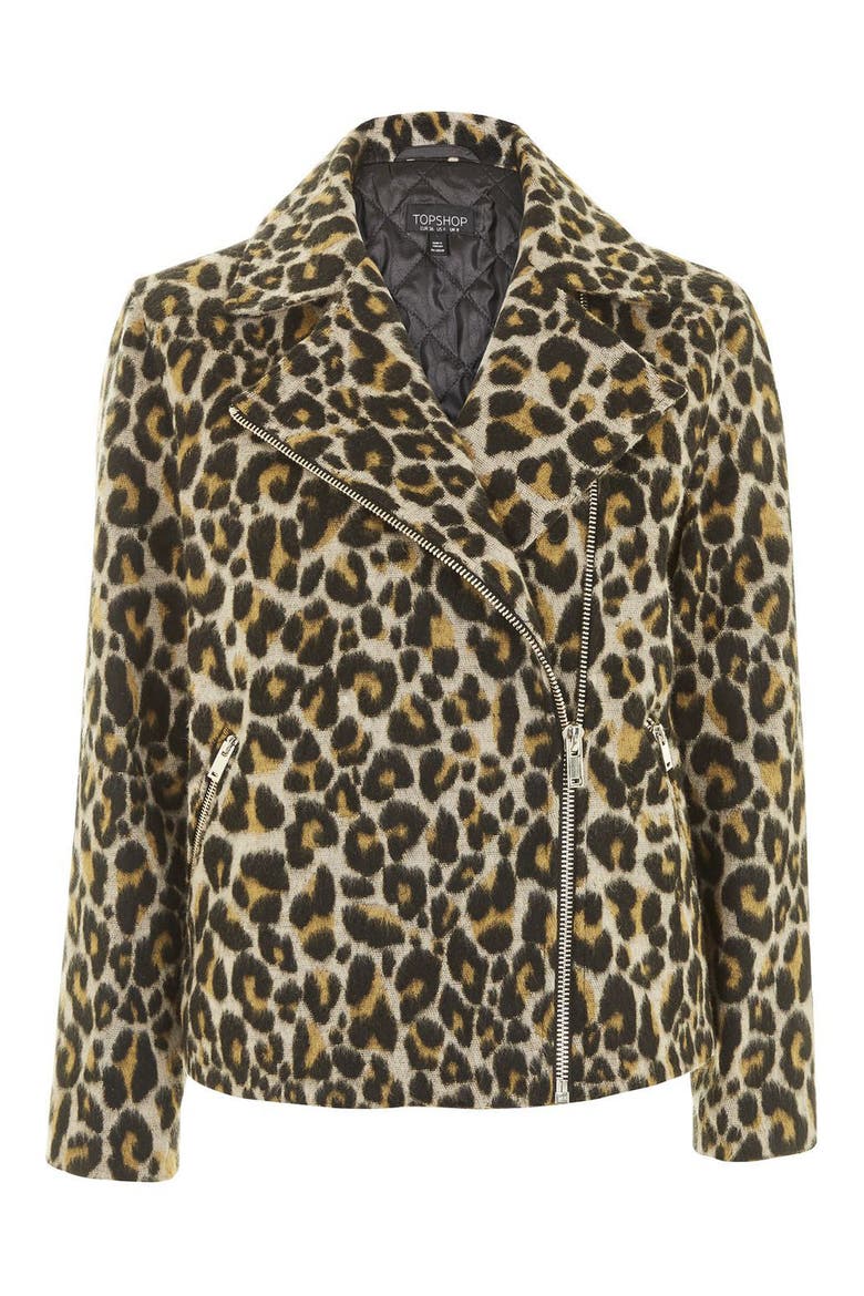 Leopard Print Biker Jacket, Alternate, color, LEOPARD