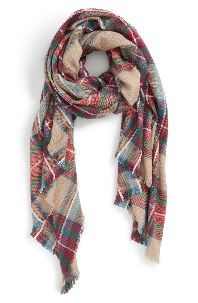Sole Society Plaid Blanket Scarf, Main, color, 