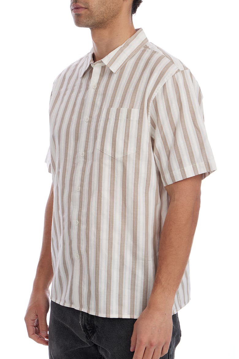 Stripe Jacquard Short Sleeve Cotton Button-Up Shirt, Alternate, color, TAN