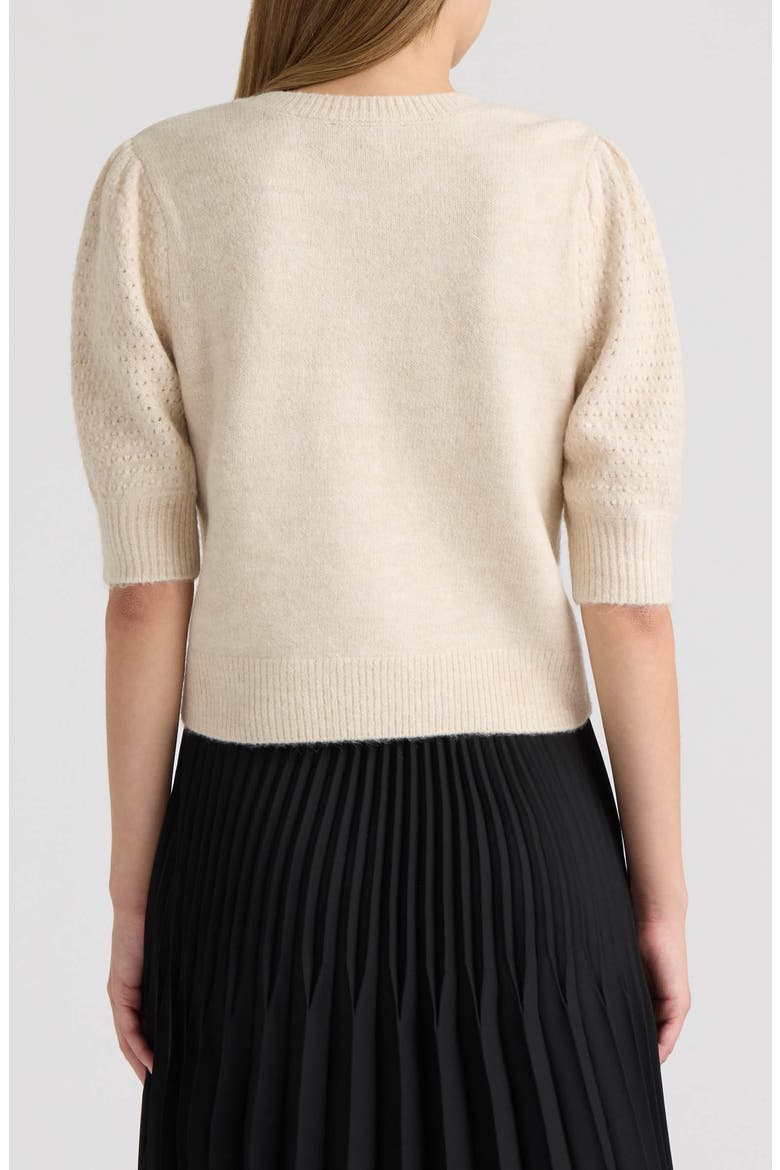 Embroidered Flower Puff Sleeve Sweater, Alternate, color, OATMEAL MIX