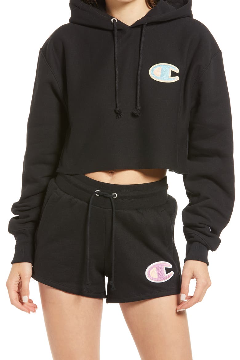 Reverse Weave® Crop Hoodie, Main, color, BLACK