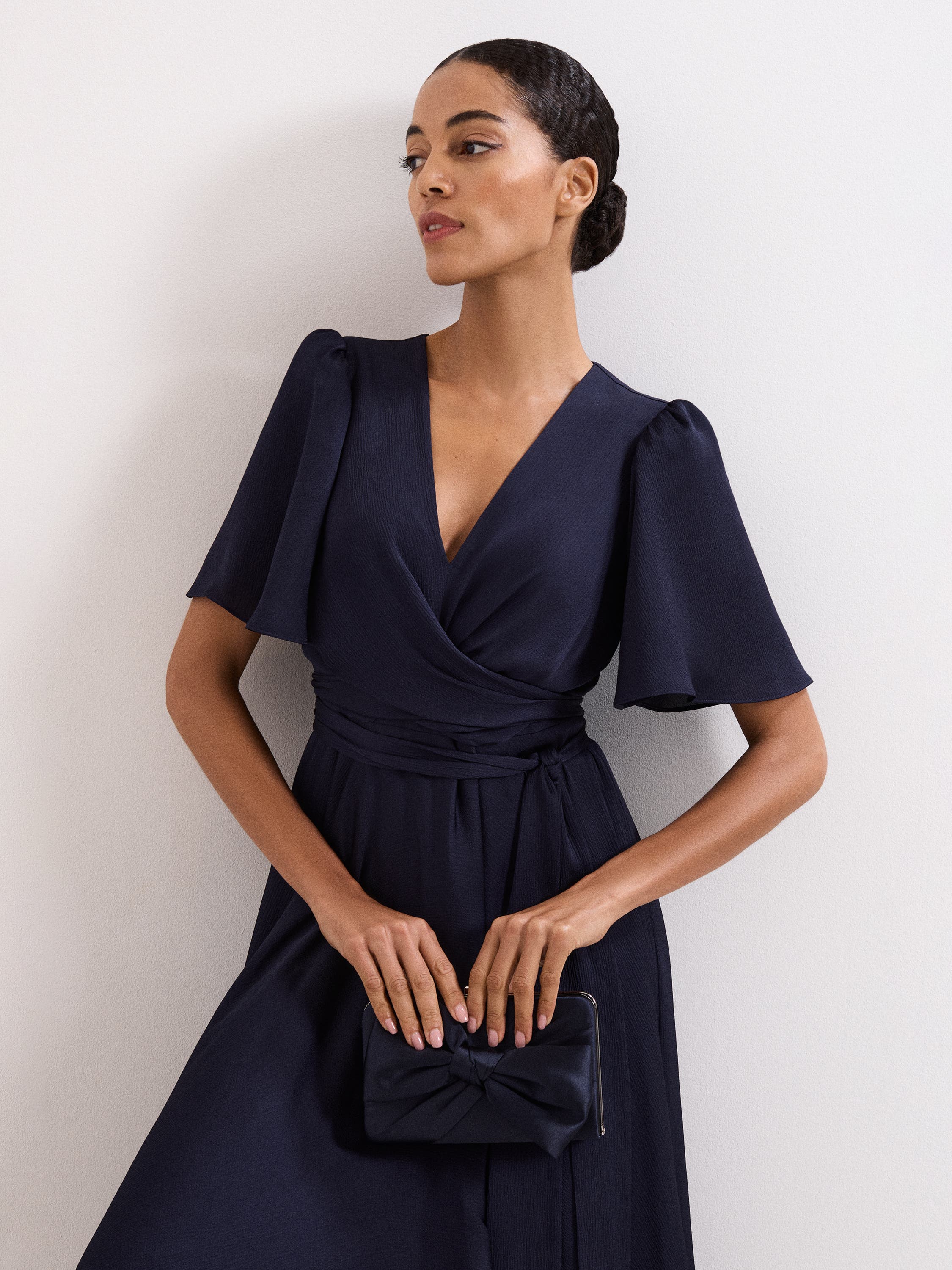 Phase Eight Satin Clutch Bag, Alternate, color, Navy