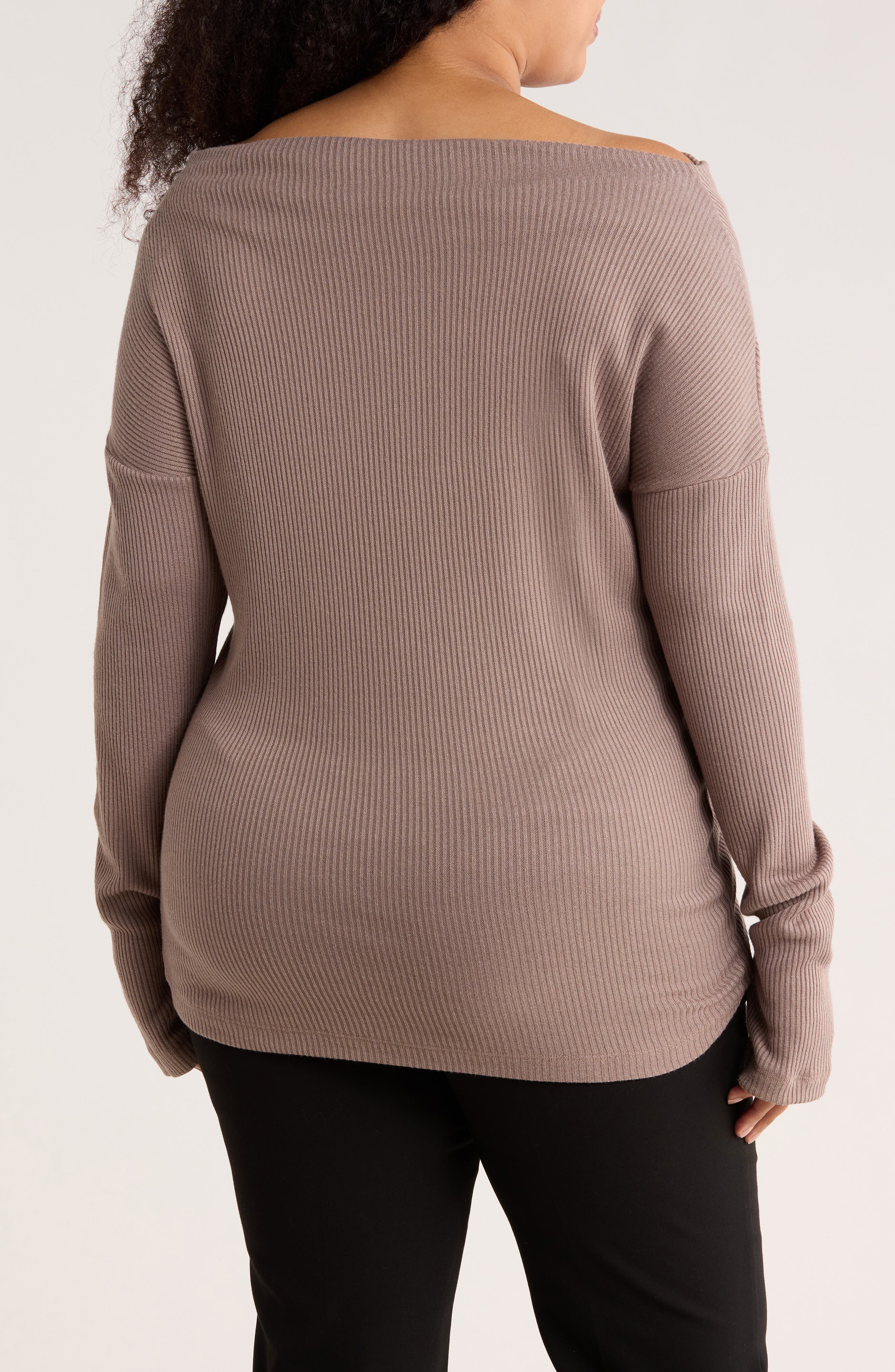 Off the Shoulder Rib Knit Long Sleeve Top - image 2