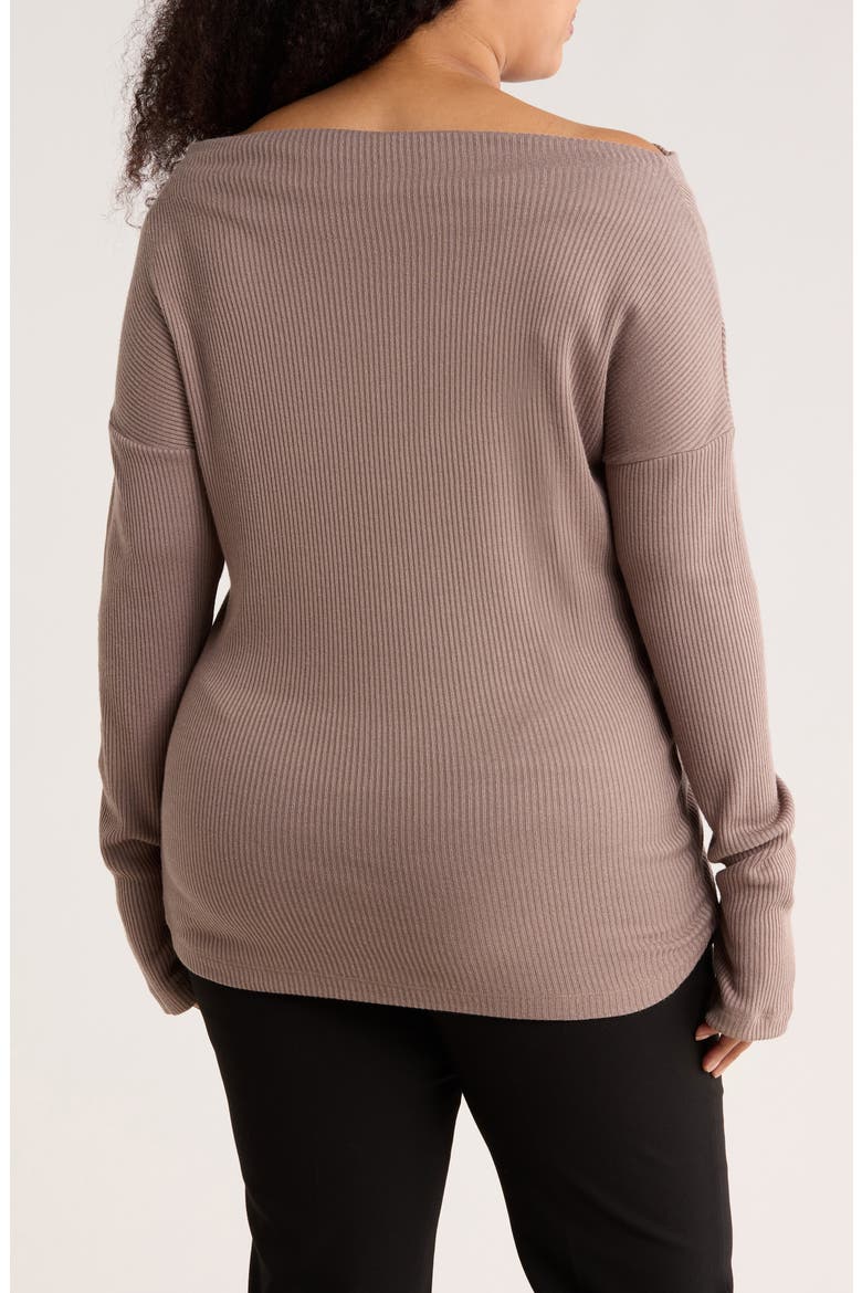 Off the Shoulder Rib Knit Long Sleeve Top, Alternate, color, MOCHA