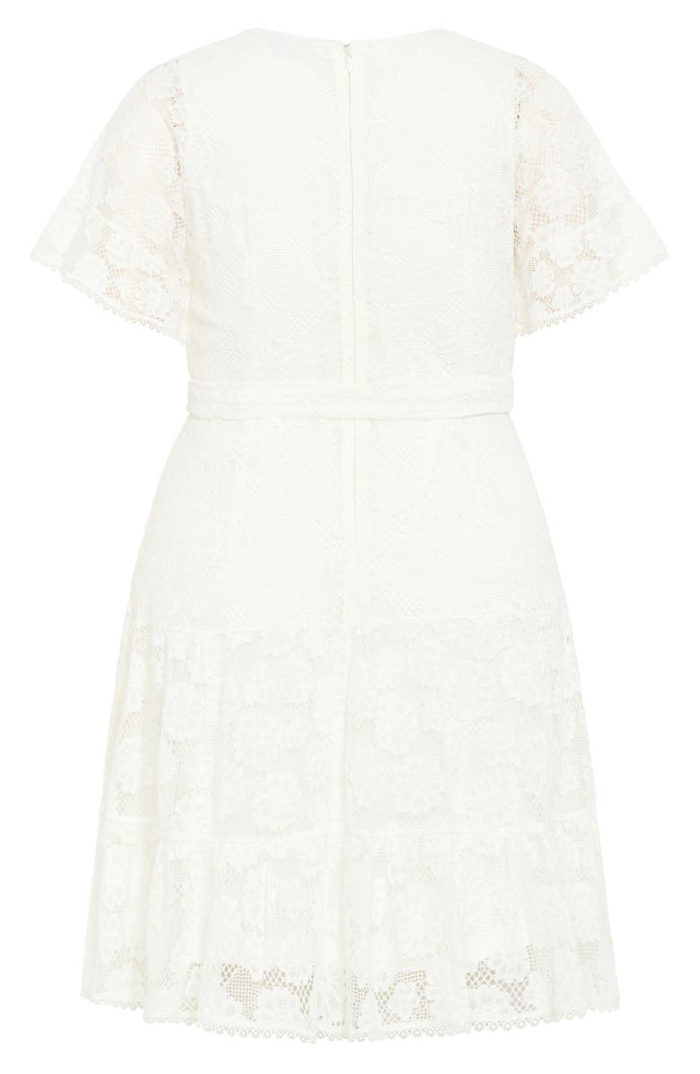 City Chic Garden Kisses Lace Faux Wrap Dress, Alternate, color, Ivory