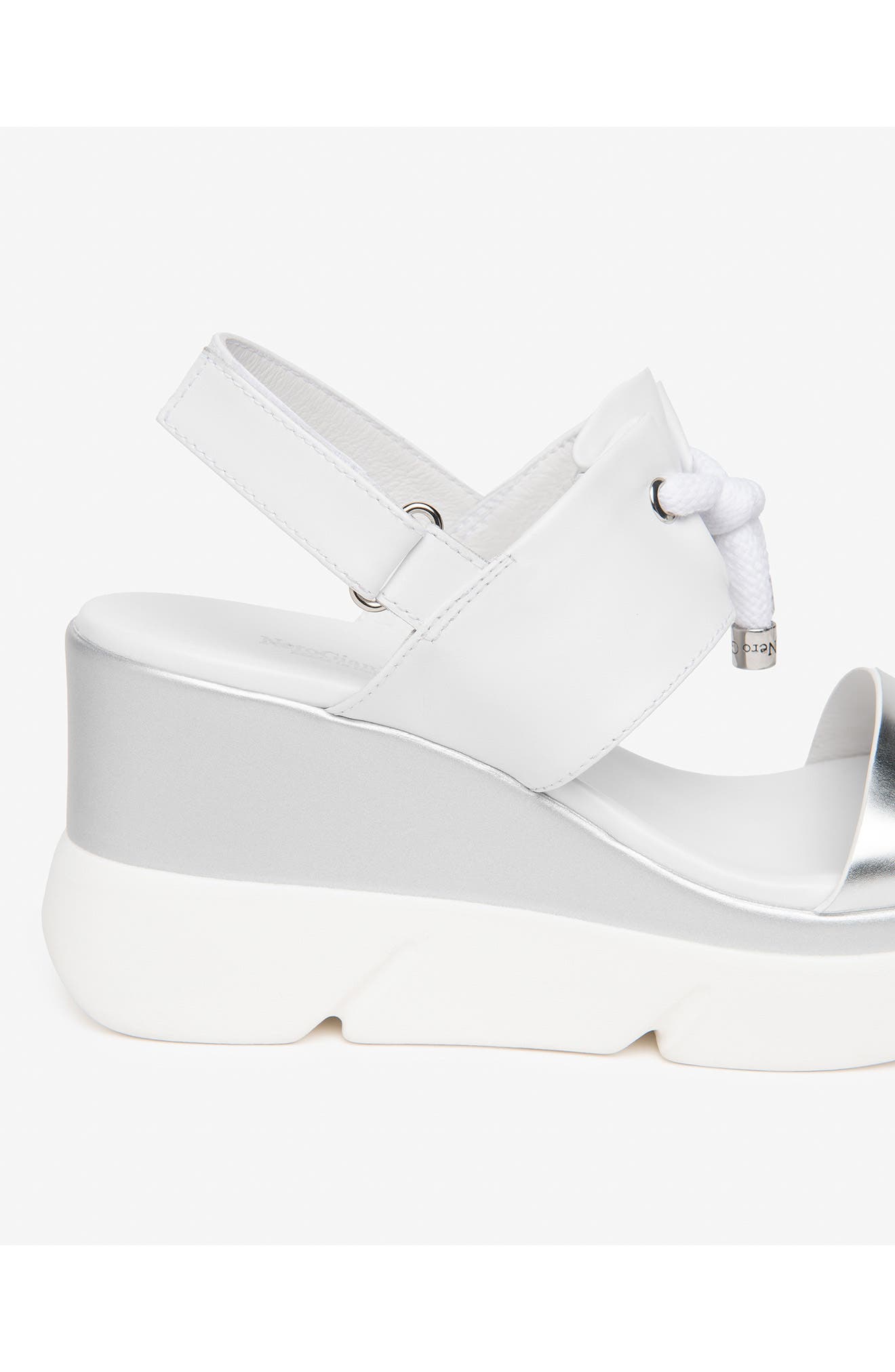 Sport Drawstring Wedge Sandal, Alternate, color, WHITE/ SILVER