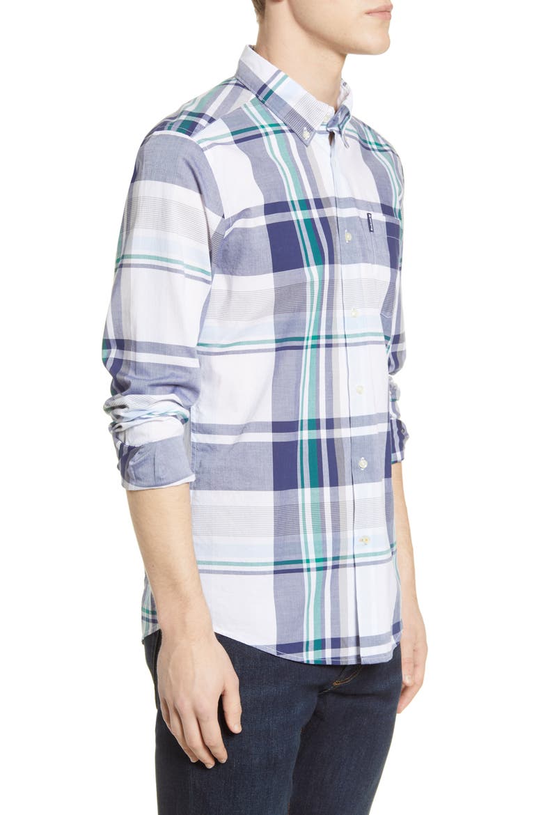 Madras 7 Tailored Fit Button-Down Shirt, Alternate, color, WHITE